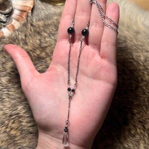 Sterling silver black onyx, crystal and quartz drop necklace
